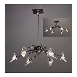 Luminaire Center Suspension Flavia Convertible Semi Plafonnier télescopique rond 6 Ampoules G9, chrome noir Coloris : chrome noir Coloris de l'abat jour : givré/transparent Diamètre en Cm : 73 Hauteur en Cm : 34 Min Drop en Cm : 53 Max Drop en Cm : 78 Poids en Kilos