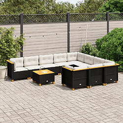 vidaXL Salon de jardin 11 pcs avec coussins noir résine tressée