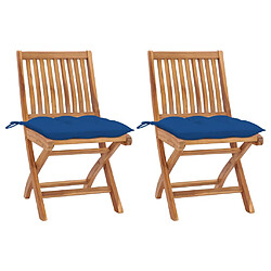 vidaXL Chaises de jardin lot de 2 et coussins bleu Bois de teck massif