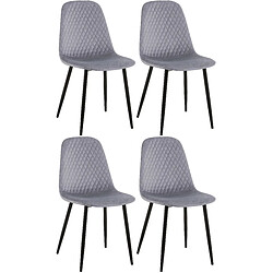 Decoshop26 Lot de 4 chaises de salle à manger coutures décoratives losanges assise en velours gris pieds métal noir mat 10_0001880 