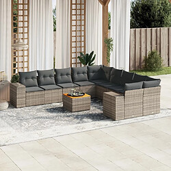 Maison Chic Salon de jardin 11 pcs avec coussins, Ensemble Tables et chaises d'extérieur gris résine tressée -GKD380757