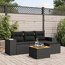 vidaXL Salon de jardin 5 pcs avec coussins noir résine tressée 