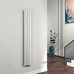 EMKE Radiateur à Eau Chaude, Radiateur Ovale Connexion Centrale, Montage Mural Vertical Design, Blanc 160x24cm 427W Seule Couche