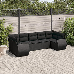 vidaXL Salon de jardin 7 pcs avec coussins noir résine tressée