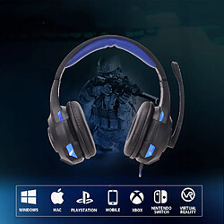 General Casque de jeu stéréo Pro à suppression de bruit sur l'oreille avec micro, basses surround, microphone omnidirectionnel à suppression de bruit, cache-oreilles à mémoire douce pour ordinateur portable Mac(bleu Noir)