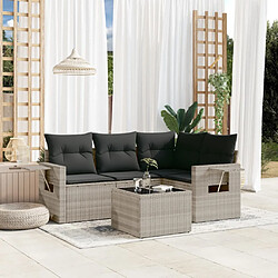 vidaXL Salon de jardin 5 pcs avec coussins gris clair résine tressée 