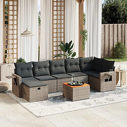 Maison Chic Ensemble Tables et chaises d'extérieur 8 pcs avec coussins,Salon de jardin gris résine tressée -GKD355561