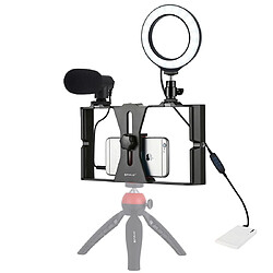 Wewoo Cage de stabilisation 3 in 1 Vlogging Diffusion en direct Smartphone Rig vidéo + Microphone + Kits de lumière Selfie de 4,7 pouces à anneau de 12 cm avec tête froide pour trépied iPhoneGalaxyHuaweiXiaomiHTCLGGoogle et autres téléphones intelligents Rouge