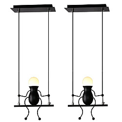 Stoex Lot de 2 Moderne Suspension Créatif Poupée Fer Gens Balançoire Enfants Lampe sus Lot de 2 Moderne Suspension Créatif Poupée Fer Gens Balançoire Enfants Lampe suspendue Salon Chambre Créative Lumière (Noir)