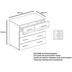 Mpc Commode avec 4 tiroirs, blanc mat/chêne brut (76 x 72 x 35 cm)