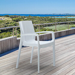 Chaise polypropylène empilable avec accoudoirs salle à manger Cream Grand Soleil, Couleur: Blanc