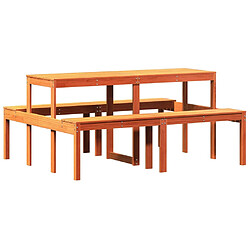 vidaXL Table de pique-nique cire marron 160x134x75 cm bois massif pin