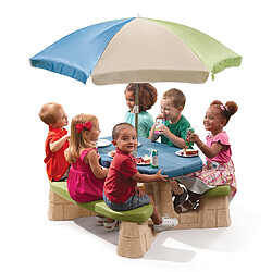 Step2 Naturally Playful Table Picnic Enfant en VERT / Bleu avec Parasol | Banc Pique Nique pour Enfants en Plastique