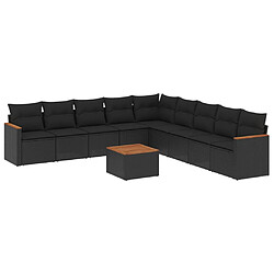 vidaXL Salon de jardin 10 pcs avec coussins noir résine tressée