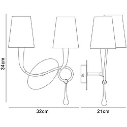 Luminaire Center Applique murale Paola avec interrupteur 2 Ampoules E14, doré peint avec Abat jour crèmes &amp; verre ambré goutelettes