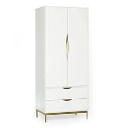 Mes Armoire 2 portes 2 tiroirs 80x55x195 cm blanc et doré - ROLAND