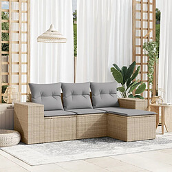 vidaXL Salon de jardin avec coussins 4 pcs beige résine tressée 