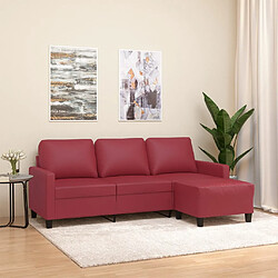 vidaXL Canapé à 3 places repose-pieds Rouge bordeaux 180 cm Similicuir