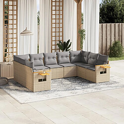 vidaXL Salon de jardin avec coussins 9 pcs beige résine tressée 