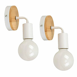 Stoex Lot de 2 Modern Lampe murale en fer forgé bois, Vintage Lampe de sol E27 40W Applique murale Lampe de lecture Lampe de chevet pour chambre à coucher (Blanc) 