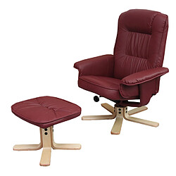 Mendler Fauteuil relax /de relaxation M56 avec pouf, simili-cuir, bordeaux