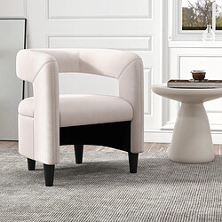 Helloshop26 Fauteuil d'appoint confortable avec repose-pieds fauteuil tonneau rembourré en velours et pouf cadre en bois massif beige 20_0008573