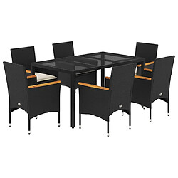 vidaXL Ensemble à manger de jardin et coussins 7 pcs noir rotin acacia