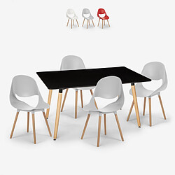 Ahd Amazing Home Design Ensemble 4 Chaises Design Scandinave Table Rectangulaire 80x120cm Flocs Dark, Couleur: Gris