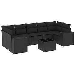 Maison Chic Ensemble Tables et chaises d'extérieur 8 pcs avec coussins,Salon de jardin noir résine tressée -GKD701495