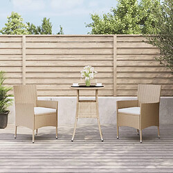 Maison Chic Ensemble de bistro 3 pcs coussins,Table + chaises + coussins de jardin beige poly rotin -GKD759700