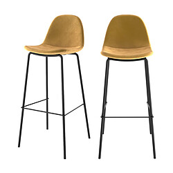 Rendez Vous Deco Chaise de bar Henrik en velours jaune 75 cm (lot de 2) 