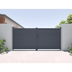 Vente-Unique Portail battant aluminium persienné L355 x H166 cm anthracite - VIAZO