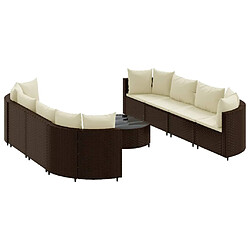 vidaXL Salon de jardin avec coussins 9 pcs marron résine tressée