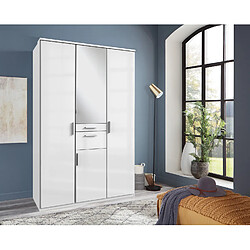 Pegane Armoire avec corniche + miroir coloris blanc laqué cassé, corps blanc - Longueur 135 x Hauteur 199 x Profondeur 58 cm  