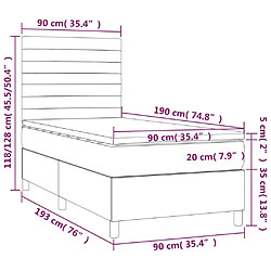 Acheter vidaXL Sommier à lattes de lit et matelas et LED Taupe 90x190 cm Tissu