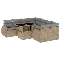 vidaXL Salon de jardin avec coussins 9 pcs beige résine tressée