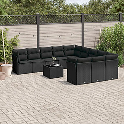 vidaXL Salon de jardin 12 pcs avec coussins noir résine tressée