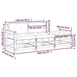 vidaXL Salon de jardin 3 pcs avec coussins noir bois massif pas cher