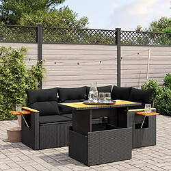 vidaXL Salon de jardin 5 pcs avec coussins noir résine tressée 