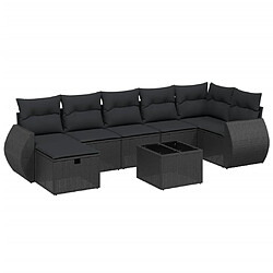 vidaXL Salon de jardin 8 pcs avec coussins noir résine tressée