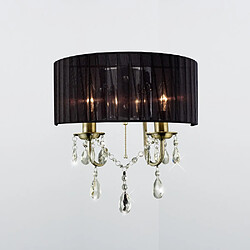 Luminaire Center Applique murale Olivia avec Abat jour noir 2 Ampoules laiton antique/cristal