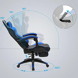 Helloshop26 Fauteuil gamer chaise gaming siège de bureau ergonomique repose-pieds télescopique dossier réglable de 90° à 135° accoudoirs synchronisés charge 150 kg noir et bleu 12_0001424