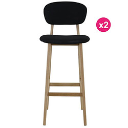 Lot de 2 Chaises de Bar Tissus Noir et Piétement Chêne Ana KosyForm 