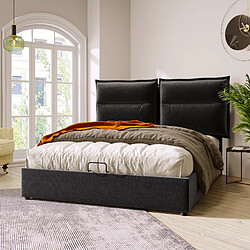 KOMHTOM Lit Hydraulique Double - 140 X 200 cm - Structure Métallique - Velours - Espace De Rangement - Noir - Matelas Inclus