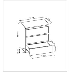 3xeLiving Commode DEMII avec 3 tiroirs en blanc