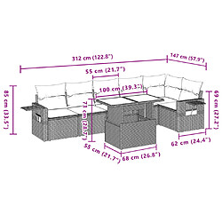 vidaXL Salon de jardin avec coussins 7 pcs marron résine tressée pas cher