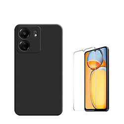 Kit de film en verre trempé de la couverture de 5D + couvercle de silicone liquide Phonecare pour Xiaomi Redmi 13C - le noir 