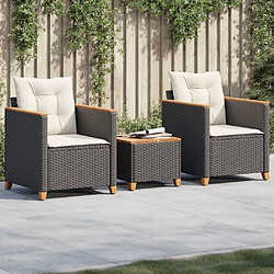 Maison Chic Ensemble de bistro 3 pcs coussins,Table + chaises + coussins de jardin noir résine tressée acacia -GKD578606