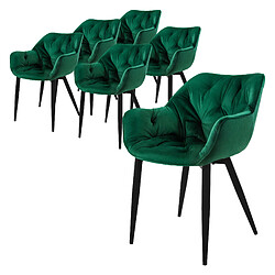 ML-Design Lot de 6 chaises de salle à manger assise vert foncé en velours pieds métal noir 