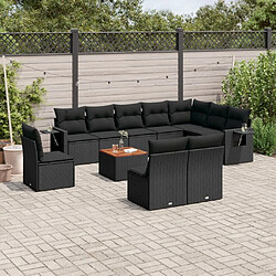 vidaXL Salon de jardin 11 pcs avec coussins noir résine tressée